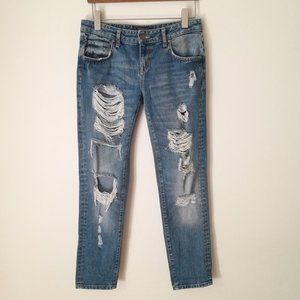 💥 EUC Zara Super Distressed 100% Cotton Straight Jeans, Size 2
